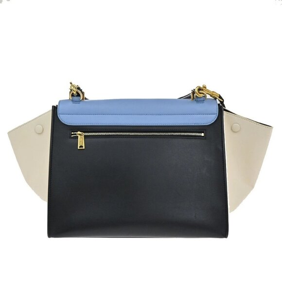 CELINE Logo Trapeze 2way Shoulder Hand Bag Leather Blue Black White 77EF941 - Picture 3 of 15